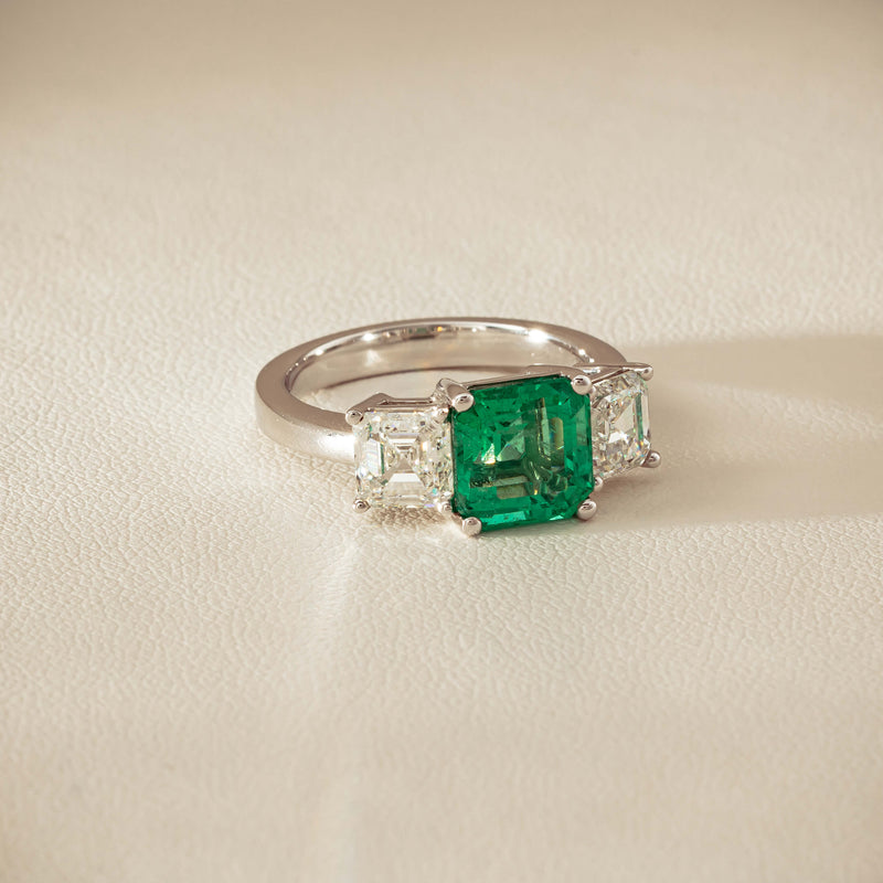 18ct White Gold 2.76ct Emerald & Diamond Odyssey Ring - Ring - Walker & Hall