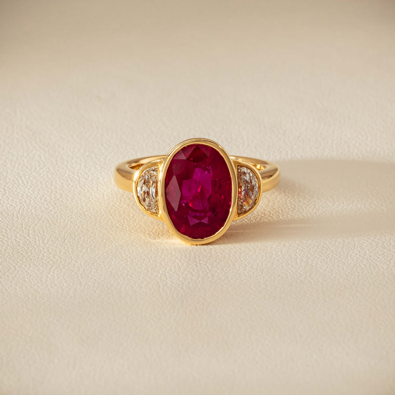 18ct Yellow Gold 4.18ct Oval Ruby & Diamond Ring - Ring - Walker & Hall