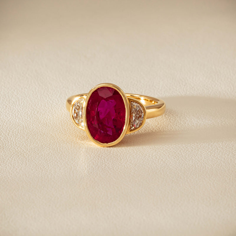 18ct Yellow Gold 4.18ct Oval Ruby & Diamond Ring - Ring - Walker & Hall