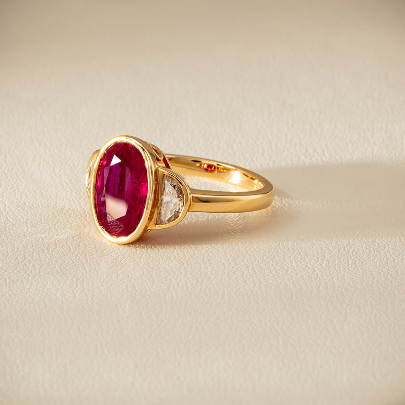 18ct Yellow Gold 4.18ct Oval Ruby & Diamond Ring - Ring - Walker & Hall