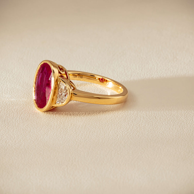 18ct Yellow Gold 4.18ct Oval Ruby & Diamond Ring - Ring - Walker & Hall