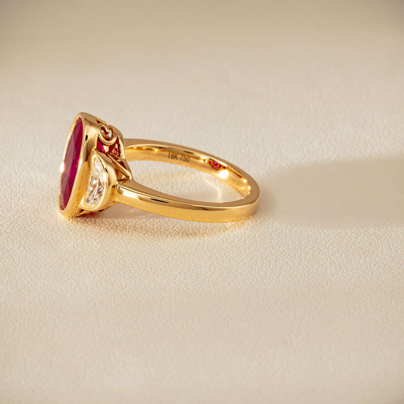18ct Yellow Gold 4.18ct Oval Ruby & Diamond Ring - Ring - Walker & Hall