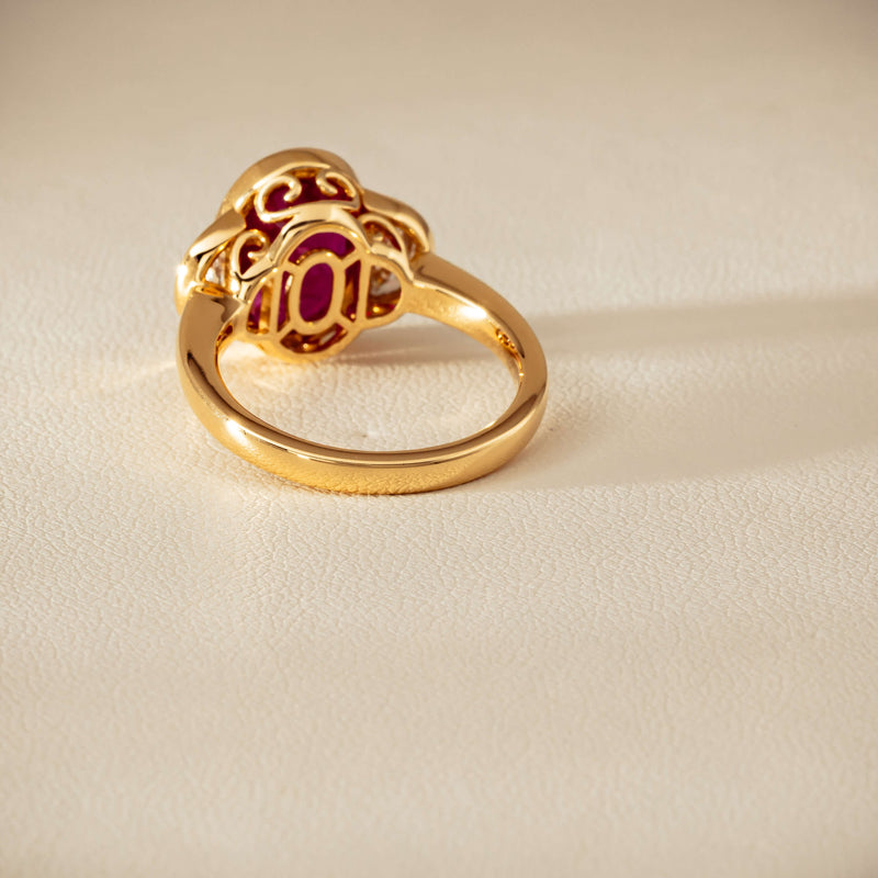 18ct Yellow Gold 4.18ct Oval Ruby & Diamond Ring - Ring - Walker & Hall