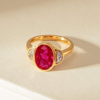 18ct Yellow Gold 4.18ct Oval Ruby & Diamond Ring - Ring - Walker & Hall