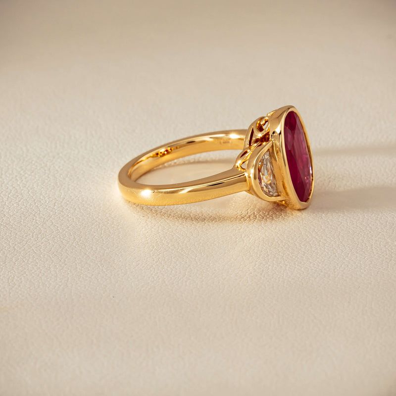 18ct Yellow Gold 4.18ct Oval Ruby & Diamond Ring - Ring - Walker & Hall