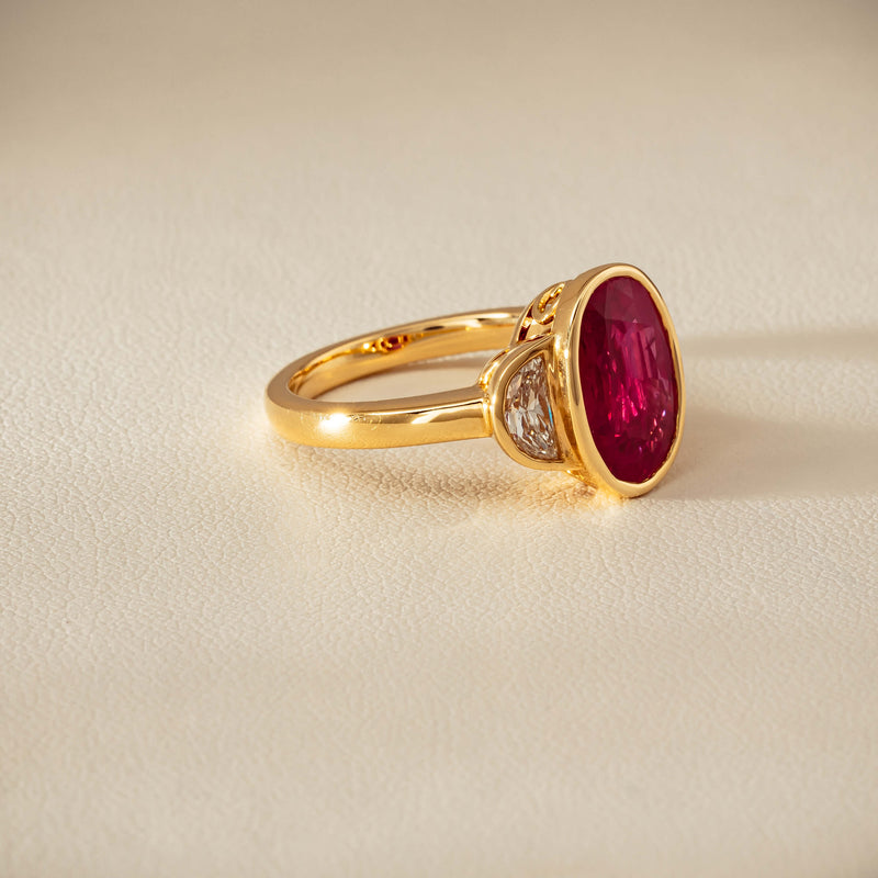 18ct Yellow Gold 4.18ct Oval Ruby & Diamond Ring - Ring - Walker & Hall
