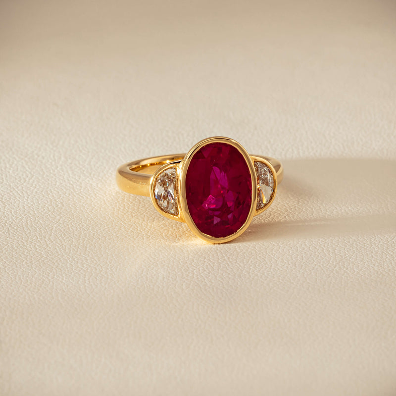 18ct Yellow Gold 4.18ct Oval Ruby & Diamond Ring - Ring - Walker & Hall