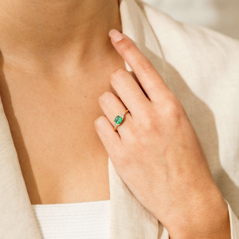18ct Yellow Gold .84ct Emerald & Diamond Oriana Ring - Ring - Walker & Hall