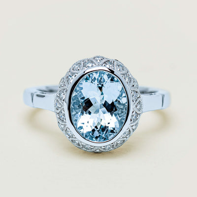 18ct White Gold 2.35ct Aquamarine & Diamond Dulce Ring - Ring - Walker & Hall