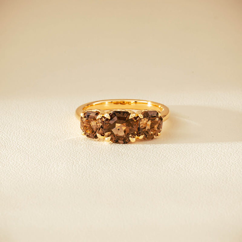 18ct Yellow Gold Three-Stone Smoky Quartz Octavia Ring - Ring - Walker & Hall