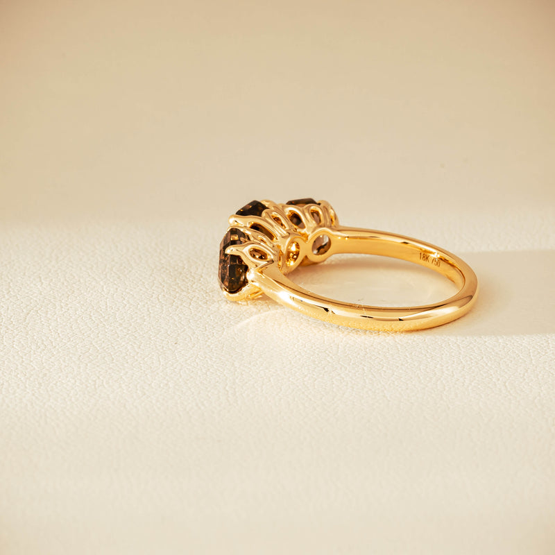 18ct Yellow Gold Three-Stone Smoky Quartz Octavia Ring - Ring - Walker & Hall