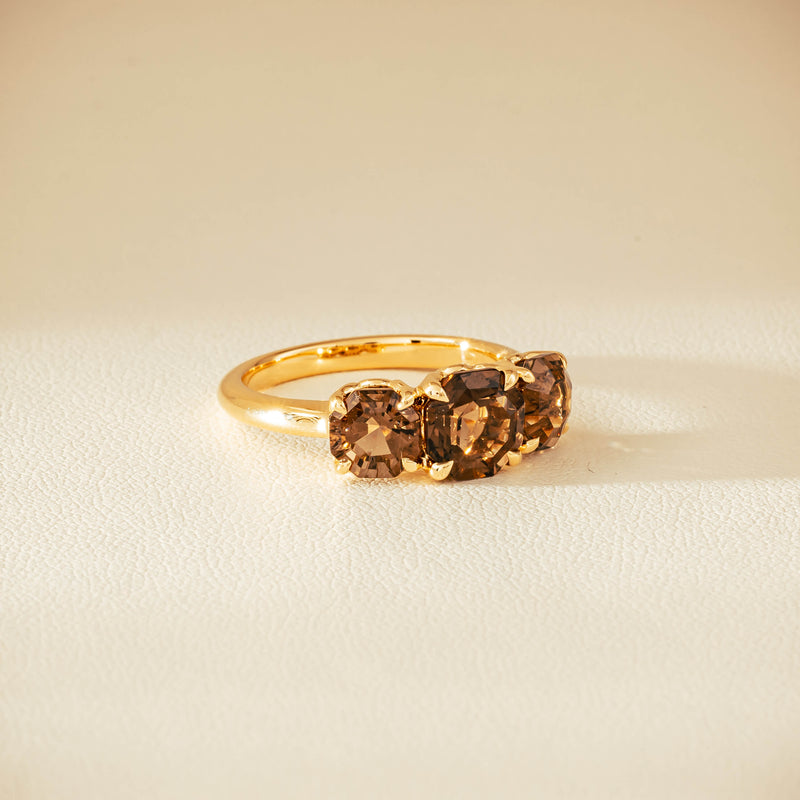 18ct Yellow Gold Three-Stone Smoky Quartz Octavia Ring - Ring - Walker & Hall