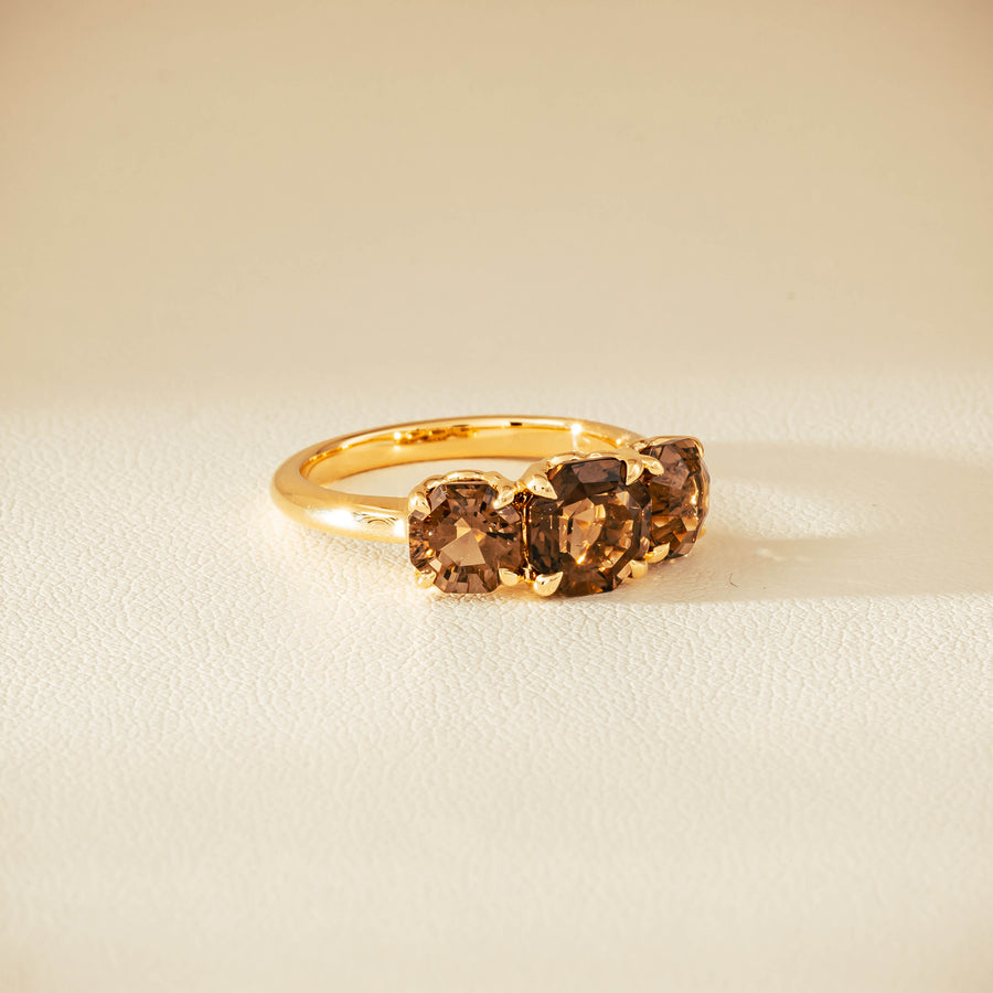 18ct Yellow Gold Three-Stone Smoky Quartz Octavia Ring - Ring - Walker & Hall