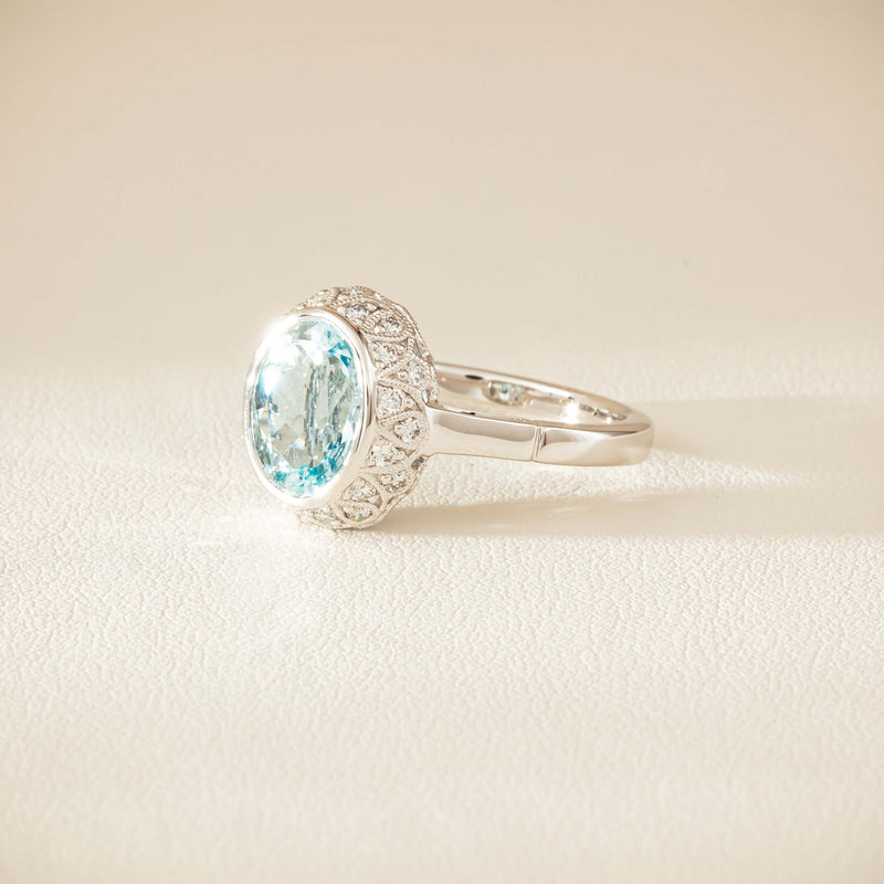 18ct White Gold 2.35ct Aquamarine & Diamond Dulce Ring - Ring - Walker & Hall