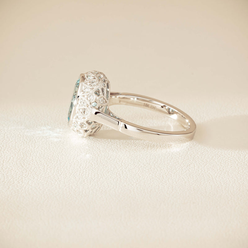 18ct White Gold 2.35ct Aquamarine & Diamond Dulce Ring - Ring - Walker & Hall