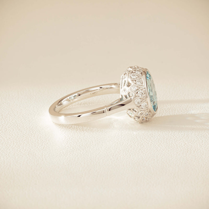 18ct White Gold 2.35ct Aquamarine & Diamond Dulce Ring - Ring - Walker & Hall
