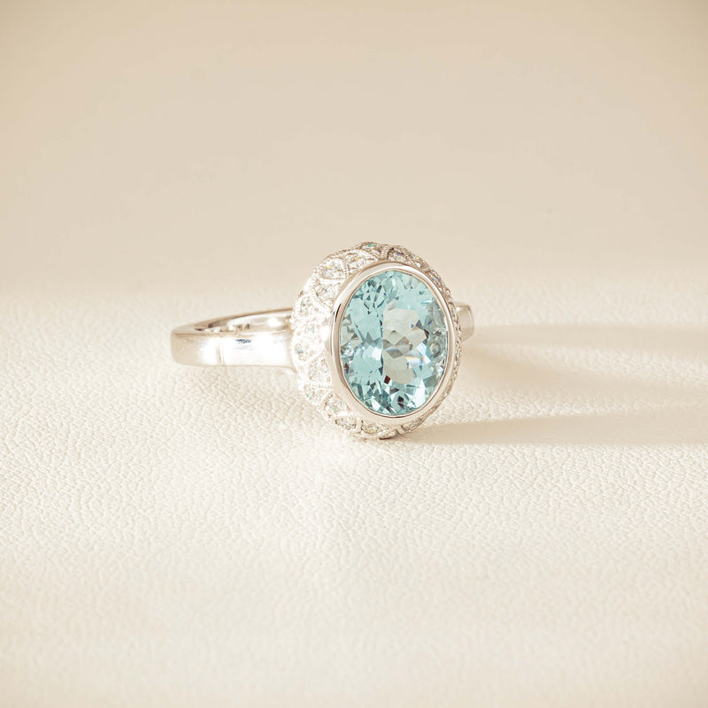 18ct White Gold 2.35ct Aquamarine & Diamond Dulce Ring - Ring - Walker & Hall