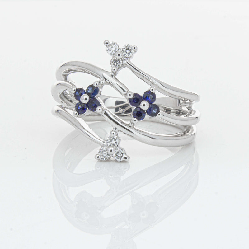 Deja Vu 14ct White Gold .24ct Sapphire & Diamond Floral Ring - Ring - Walker & Hall