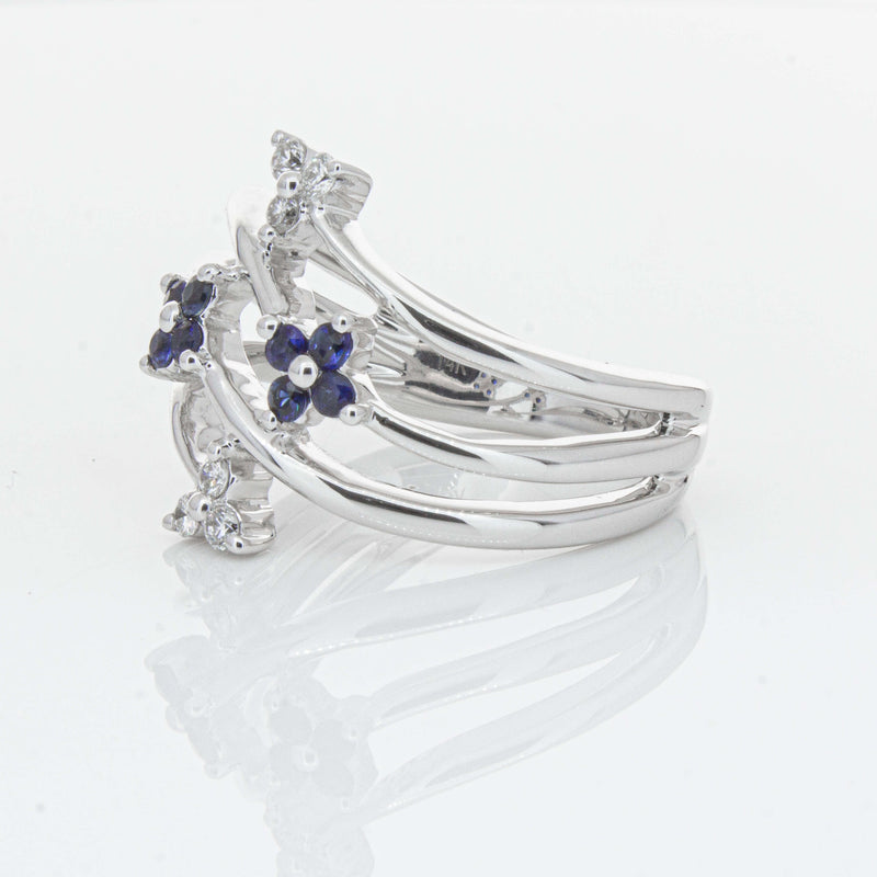 Deja Vu 14ct White Gold .24ct Sapphire & Diamond Floral Ring - Ring - Walker & Hall