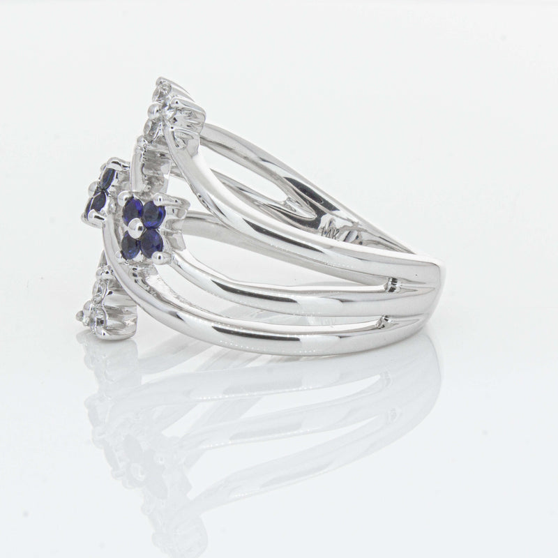 Deja Vu 14ct White Gold .24ct Sapphire & Diamond Floral Ring - Ring - Walker & Hall