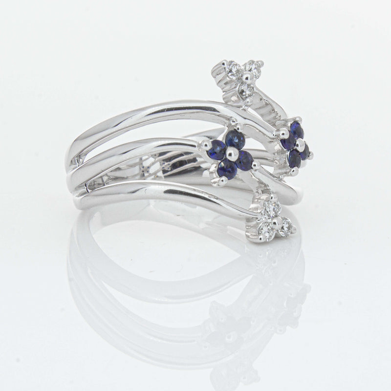 Deja Vu 14ct White Gold .24ct Sapphire & Diamond Floral Ring - Ring - Walker & Hall