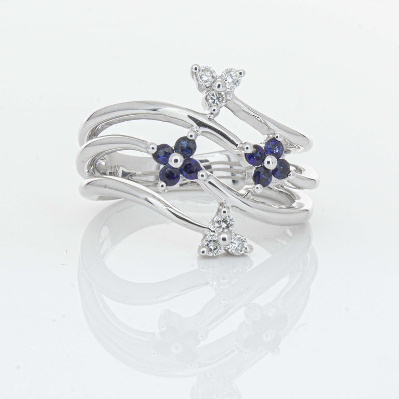 Deja Vu 14ct White Gold .24ct Sapphire & Diamond Floral Ring - Ring - Walker & Hall