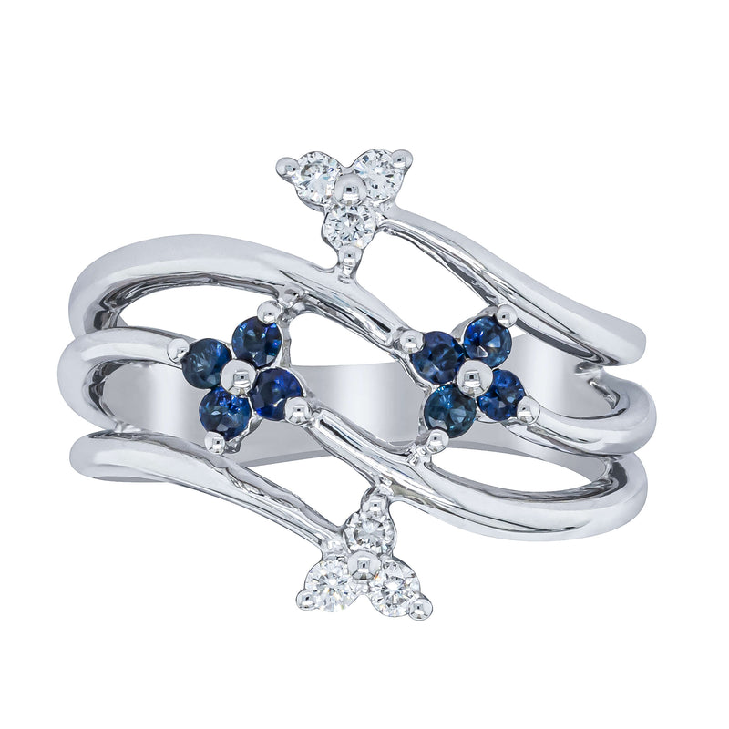 Deja Vu 14ct White Gold .24ct Sapphire & Diamond Floral Ring - Ring - Walker & Hall