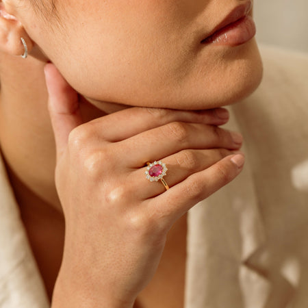 18ct Yellow Gold 1.54ct Ruby & Diamond Belle Ring - Ring - Walker & Hall