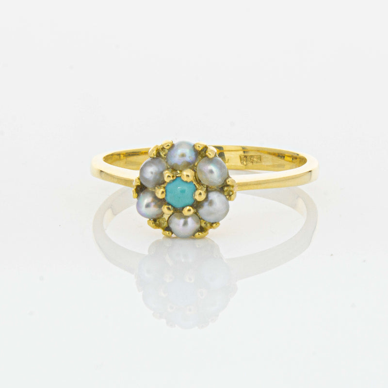 Deja Vu 18ct Yellow Gold Turquoise and Seed Pearl Ring - Ring - Walker & Hall