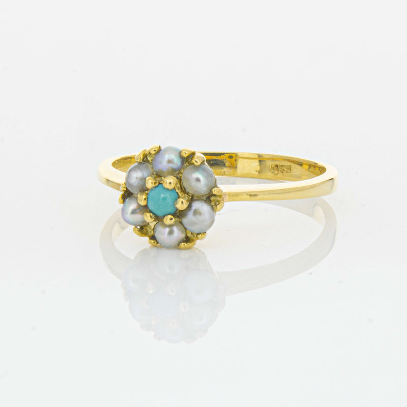 Deja Vu 18ct Yellow Gold Turquoise and Seed Pearl Ring - Ring - Walker & Hall