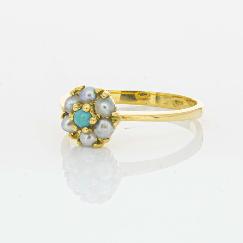 Deja Vu 18ct Yellow Gold Turquoise and Seed Pearl Ring - Ring - Walker & Hall