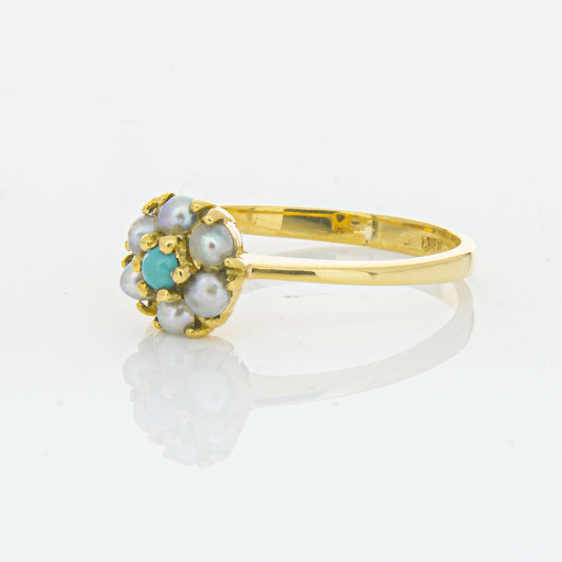 Deja Vu 18ct Yellow Gold Turquoise and Seed Pearl Ring - Ring - Walker & Hall
