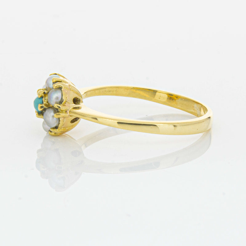 Deja Vu 18ct Yellow Gold Turquoise and Seed Pearl Ring - Ring - Walker & Hall