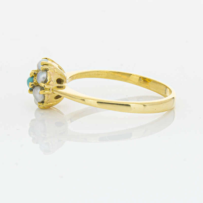 Deja Vu 18ct Yellow Gold Turquoise and Seed Pearl Ring - Ring - Walker & Hall