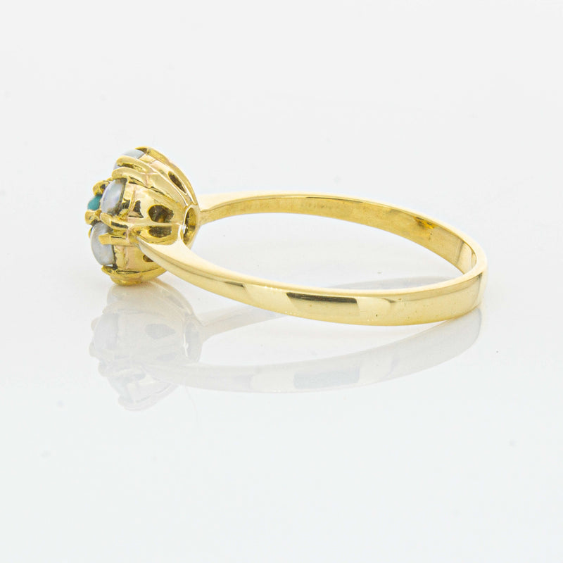 Deja Vu 18ct Yellow Gold Turquoise and Seed Pearl Ring - Ring - Walker & Hall