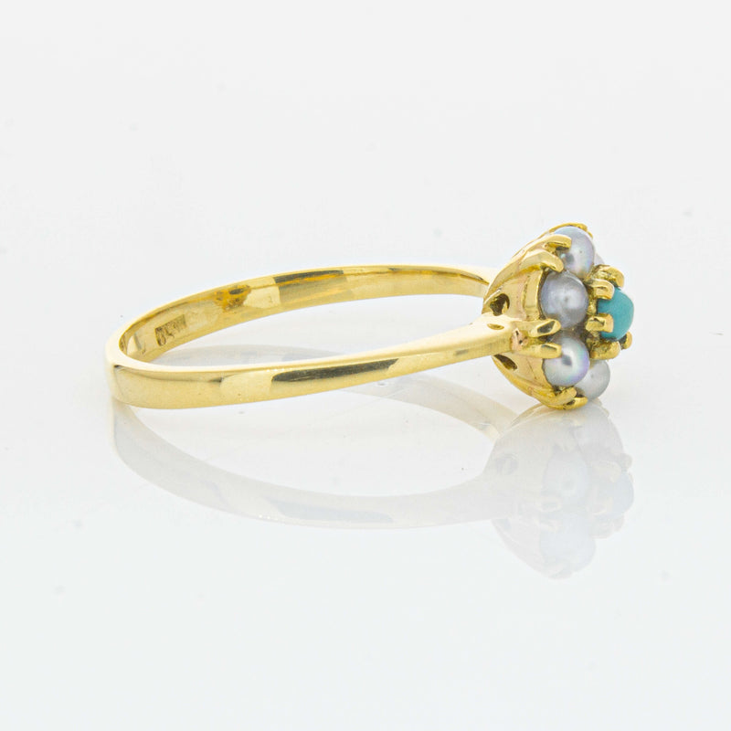 Deja Vu 18ct Yellow Gold Turquoise and Seed Pearl Ring - Ring - Walker & Hall