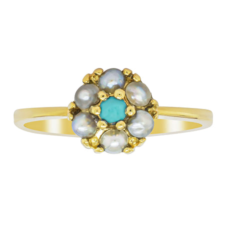 Deja Vu 18ct Yellow Gold Turquoise and Seed Pearl Ring - Ring - Walker & Hall