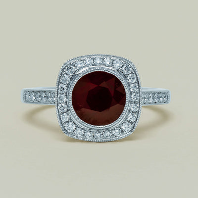 18ct White Gold 2.04ct Ruby & Diamond Cluster Ring - Ring - Walker & Hall