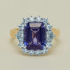 18ct Yellow Gold 4.35ct Tanzanite & Diamond Halo Ring - Ring - Walker & Hall