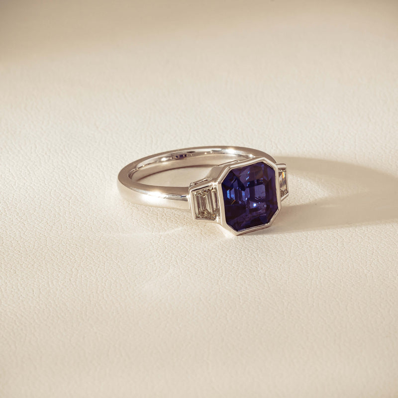 Platinum 5.06ct Sapphire & Diamond Ring - Ring - Walker & Hall