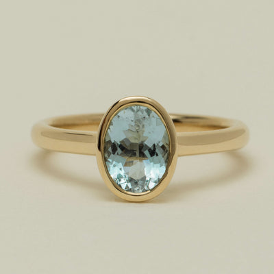 9ct Yellow Gold Aquamarine Rubover Set Ring - Ring - Walker & Hall