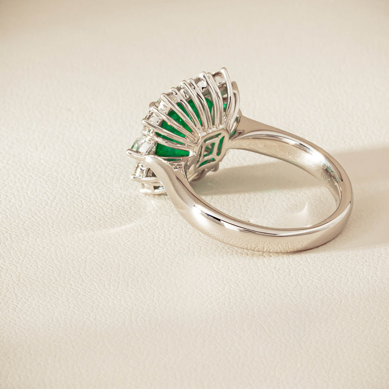 18ct White Gold 3.41ct Emerald & Diamond Cluster Ring - Ring - Walker & Hall