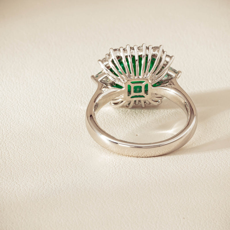 18ct White Gold 3.41ct Emerald & Diamond Cluster Ring - Ring - Walker & Hall
