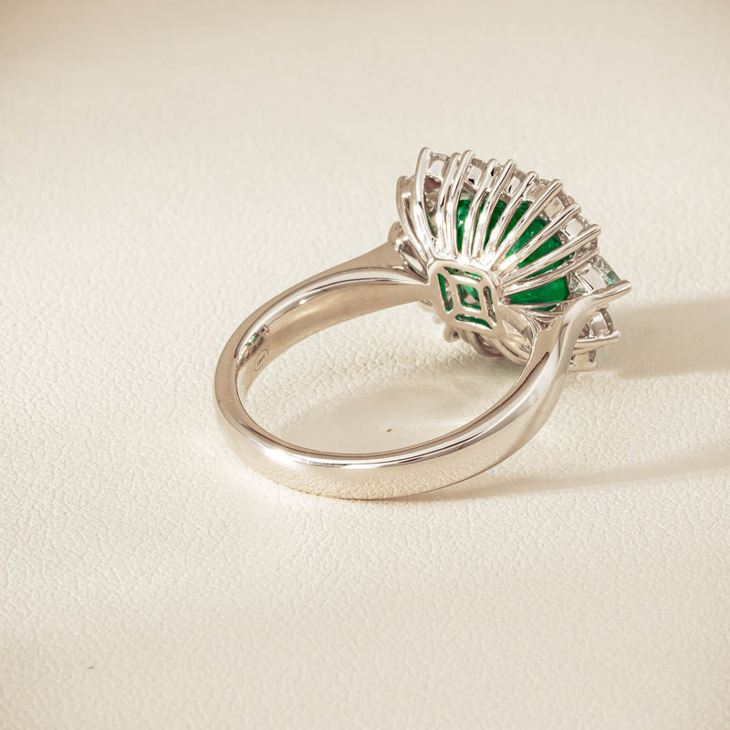 18ct White Gold 3.41ct Emerald & Diamond Cluster Ring - Ring - Walker & Hall