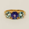 18ct Yellow Gold Tanzanite & Aquamarine Three Stone Octavia Ring - Ring - Walker & Hall