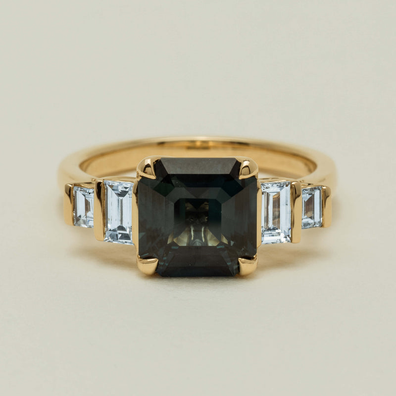 18ct Yellow Gold 3.06ct Teal Sapphire & Diamond Daphne Ring - Ring - Walker & Hall