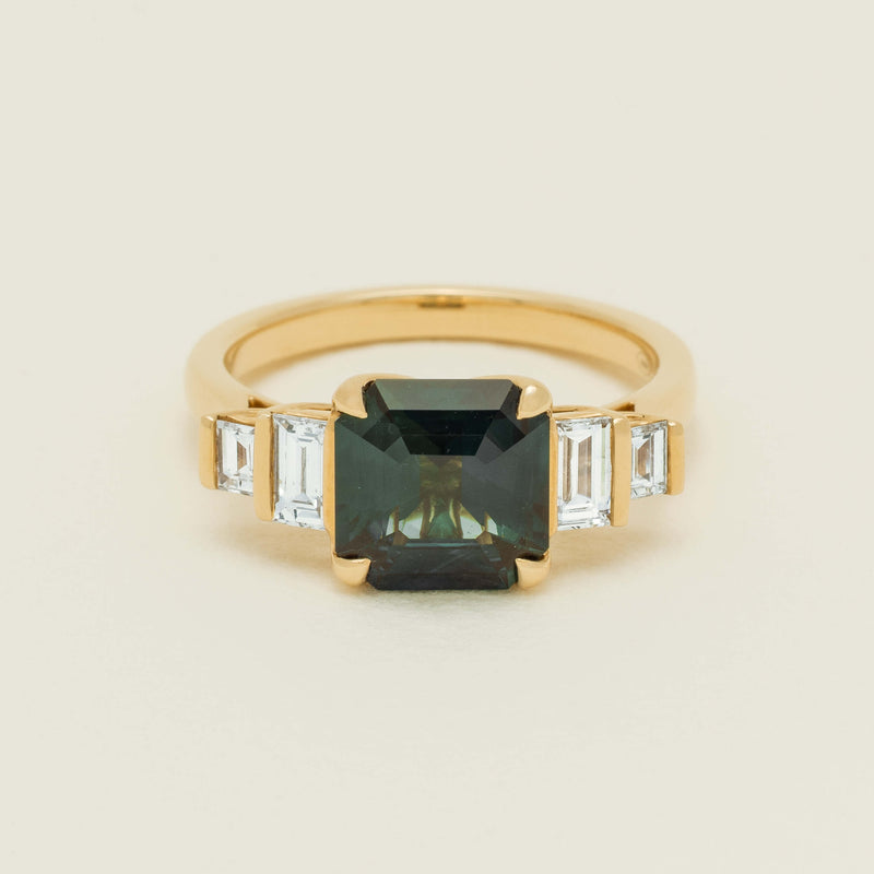 18ct Yellow Gold 3.06ct Teal Sapphire & Diamond Daphne Ring - Ring - Walker & Hall