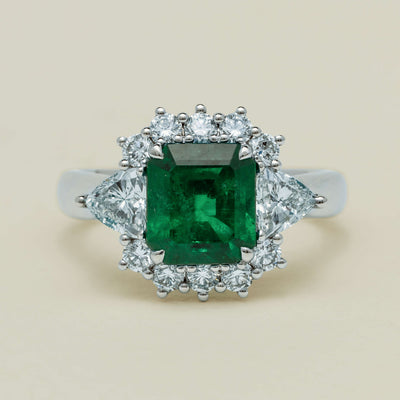 Platinum 2.10ct Emerald & Diamond Cluster Ring - Ring - Walker & Hall