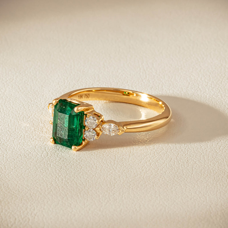 18ct Yellow Gold 1.63ct Emerald & Diamond Oriana Ring - Ring - Walker & Hall