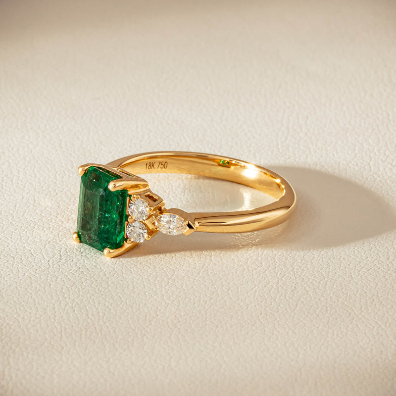 18ct Yellow Gold 1.63ct Emerald & Diamond Oriana Ring - Ring - Walker & Hall
